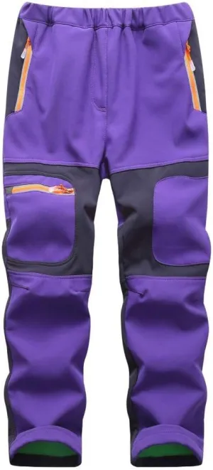 linlon Kids Boy's Snow Waterproof Pants Youth Fleece Lind Hiking Softshell Warm Insulated Trousers
