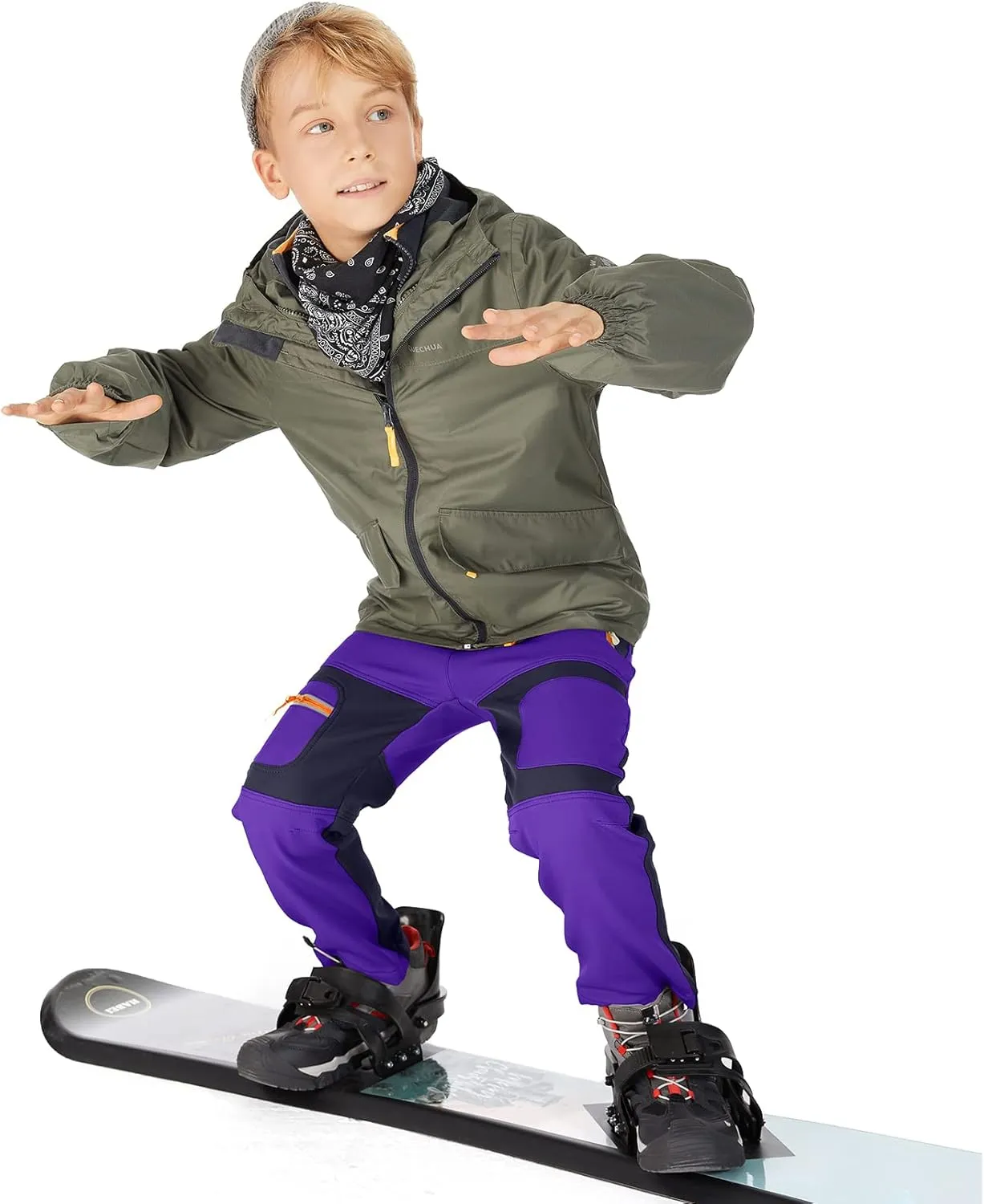 linlon Kids Boy's Snow Waterproof Pants Youth Fleece Lind Hiking Softshell Warm Insulated Trousers