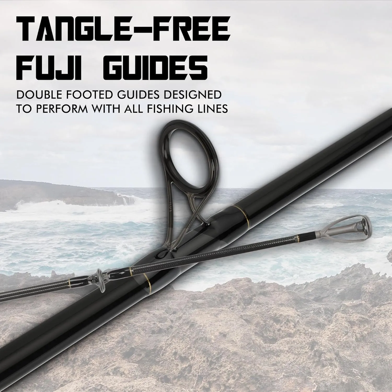 LITTMA Carbon Fiber Surf Spinning Rod with Fuji Guides - Lightweight & Strong 2-Piece Pack - Available in 8'/9'/10'/11'/12' for Long Distance Saltwater Fishing