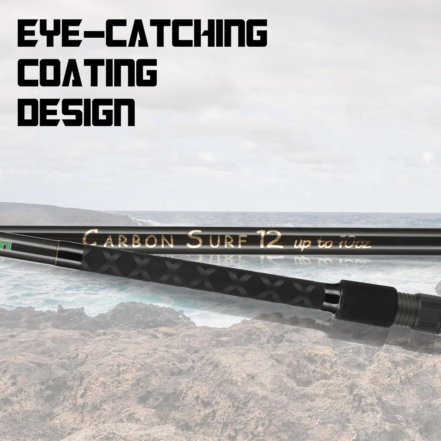 LITTMA Carbon Fiber Surf Spinning Rod with Fuji Guides - Lightweight & Strong 2-Piece Pack - Available in 8'/9'/10'/11'/12' for Long Distance Saltwater Fishing