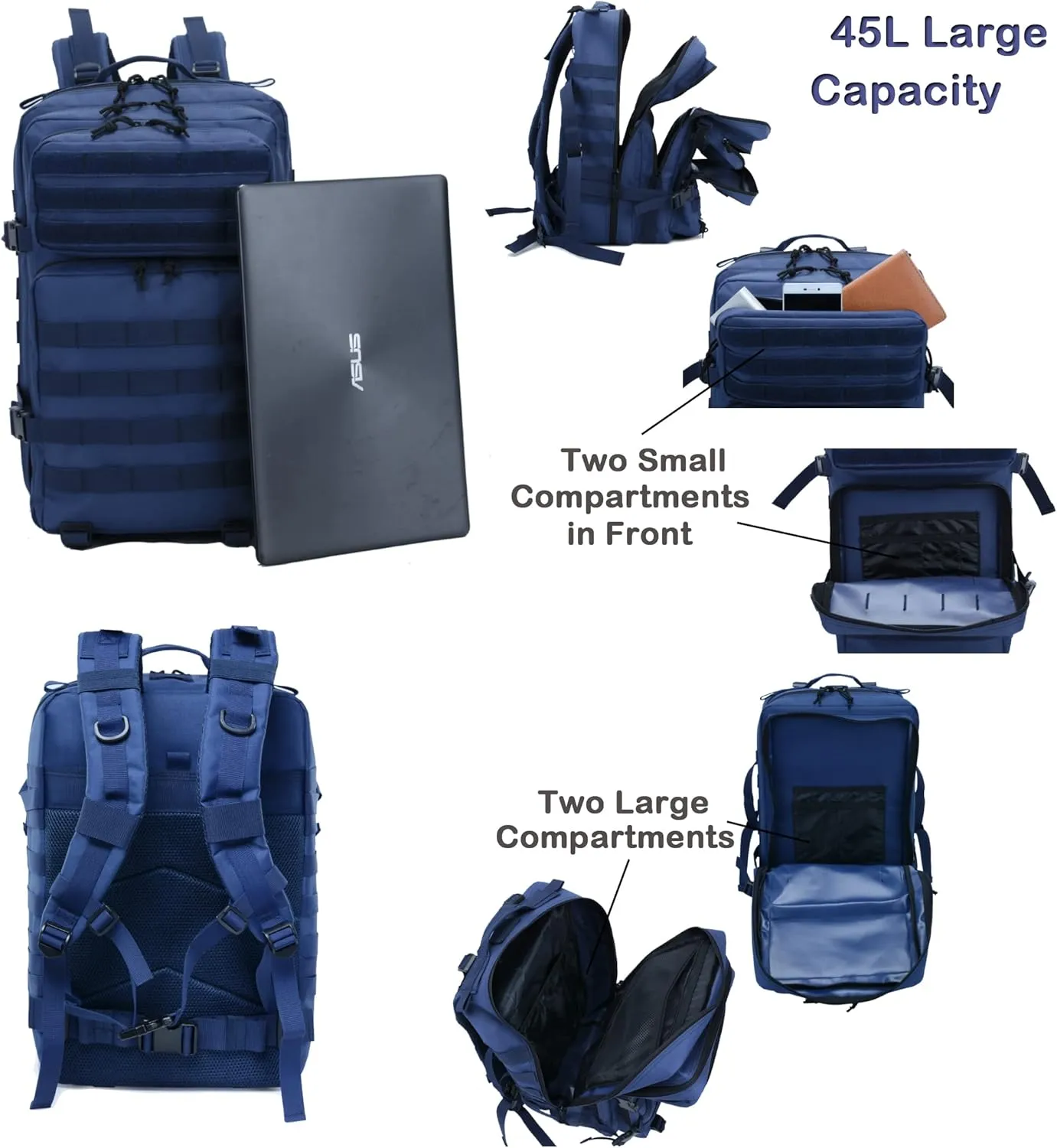 Long Keeper Military Tactical Backpack - Men 45L 3 Days Large Army Molle System Camping Hiking Bags Rucksack (Black)