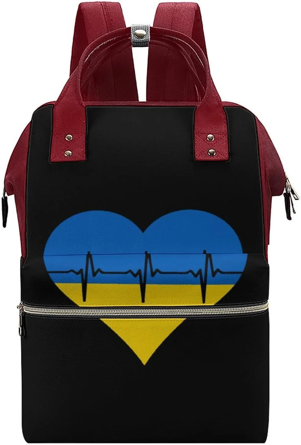 Love Ukraine Heartbeat Large Travel Bag Backpack Waterproof Bags for Women Back Pack with Bottle Pocket