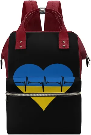Love Ukraine Heartbeat Large Travel Bag Backpack Waterproof Bags for Women Back Pack with Bottle Pocket