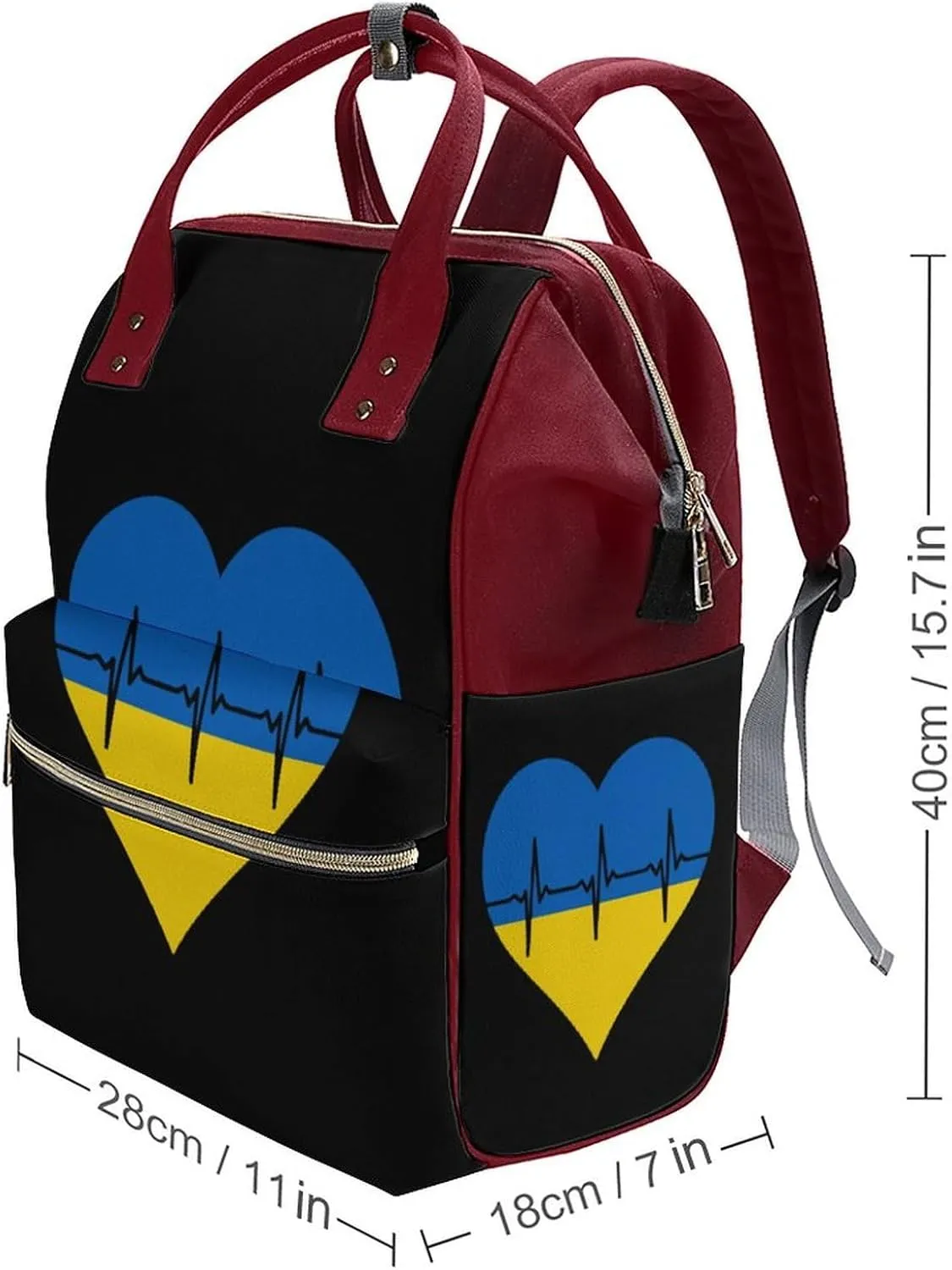Love Ukraine Heartbeat Large Travel Bag Backpack Waterproof Bags for Women Back Pack with Bottle Pocket