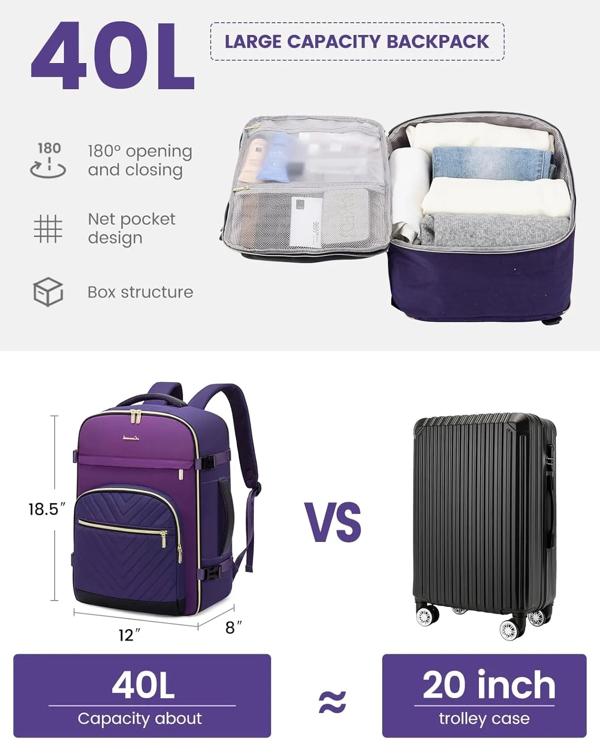 LOVEVOOK Travel Backpack for Women,40L Carry On Backpack for Airplanes,17.3 Inch Laptop Personal Item Travel Bag