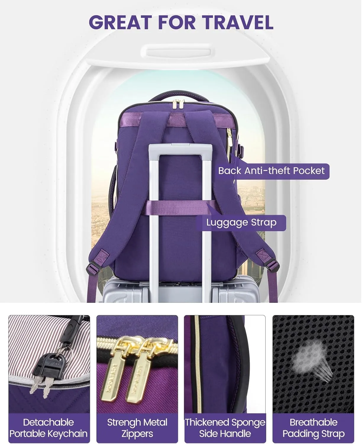 LOVEVOOK Travel Backpack for Women,40L Carry On Backpack for Airplanes,17.3 Inch Laptop Personal Item Travel Bag