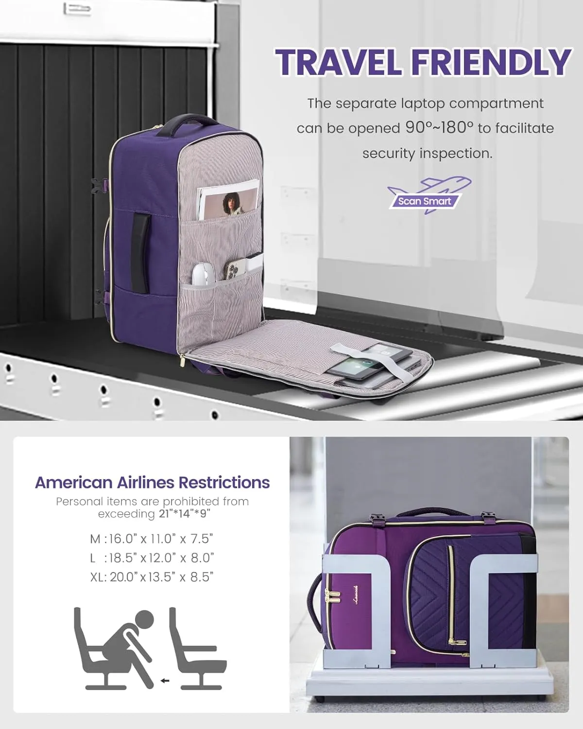 LOVEVOOK Travel Backpack for Women,40L Carry On Backpack for Airplanes,17.3 Inch Laptop Personal Item Travel Bag