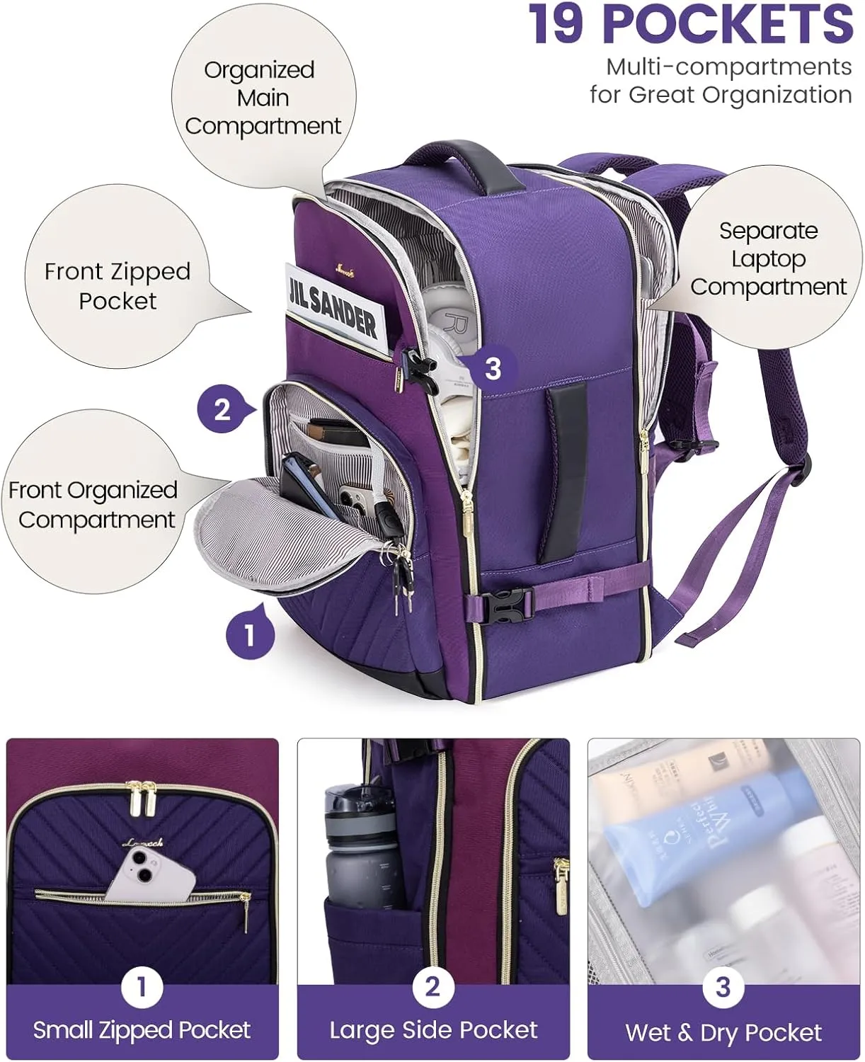 LOVEVOOK Travel Backpack for Women,40L Carry On Backpack for Airplanes,17.3 Inch Laptop Personal Item Travel Bag