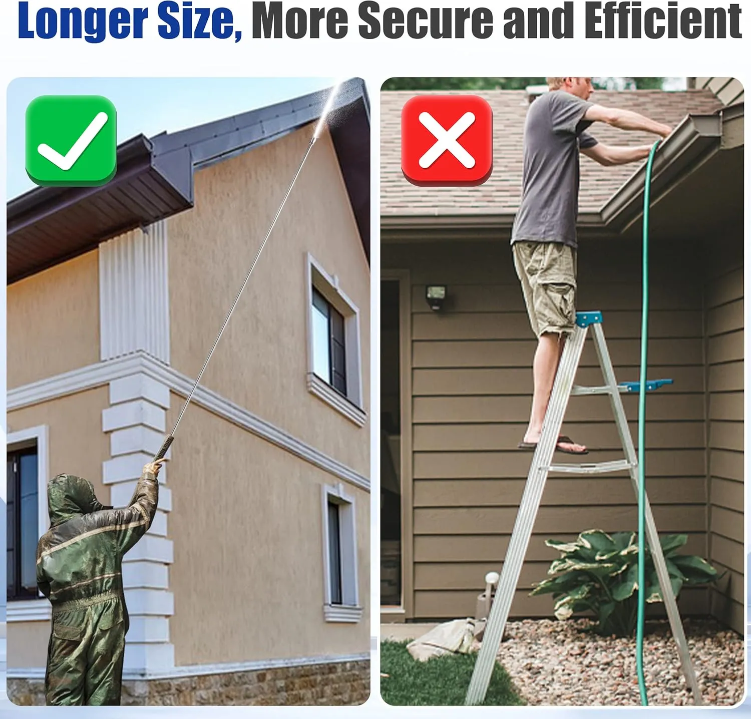M MINGLE Pressure Washer Extension Wand - 120" Upgrade Power Washer Lance - Pressure Washer Accessories with 5 Nozzle Tips - 30°/90°/120° Curved Rod, 1/4" Quick Connect