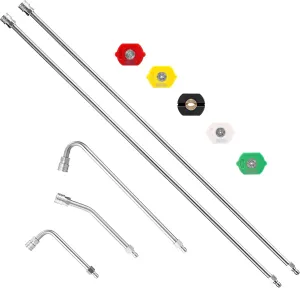 M MINGLE Pressure Washer Extension Wand - 120" Upgrade Power Washer Lance - Pressure Washer Accessories with 5 Nozzle Tips - 30°/90°/120° Curved Rod, 1/4" Quick Connect