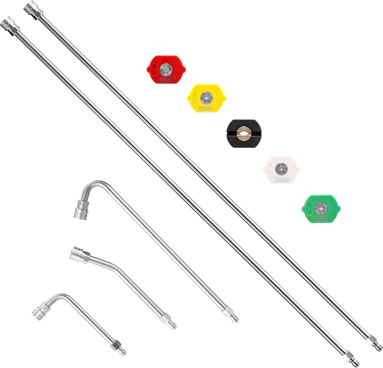 M MINGLE Pressure Washer Extension Wand - 120" Upgrade Power Washer Lance - Pressure Washer Accessories with 5 Nozzle Tips - 30°/90°/120° Curved Rod, 1/4" Quick Connect