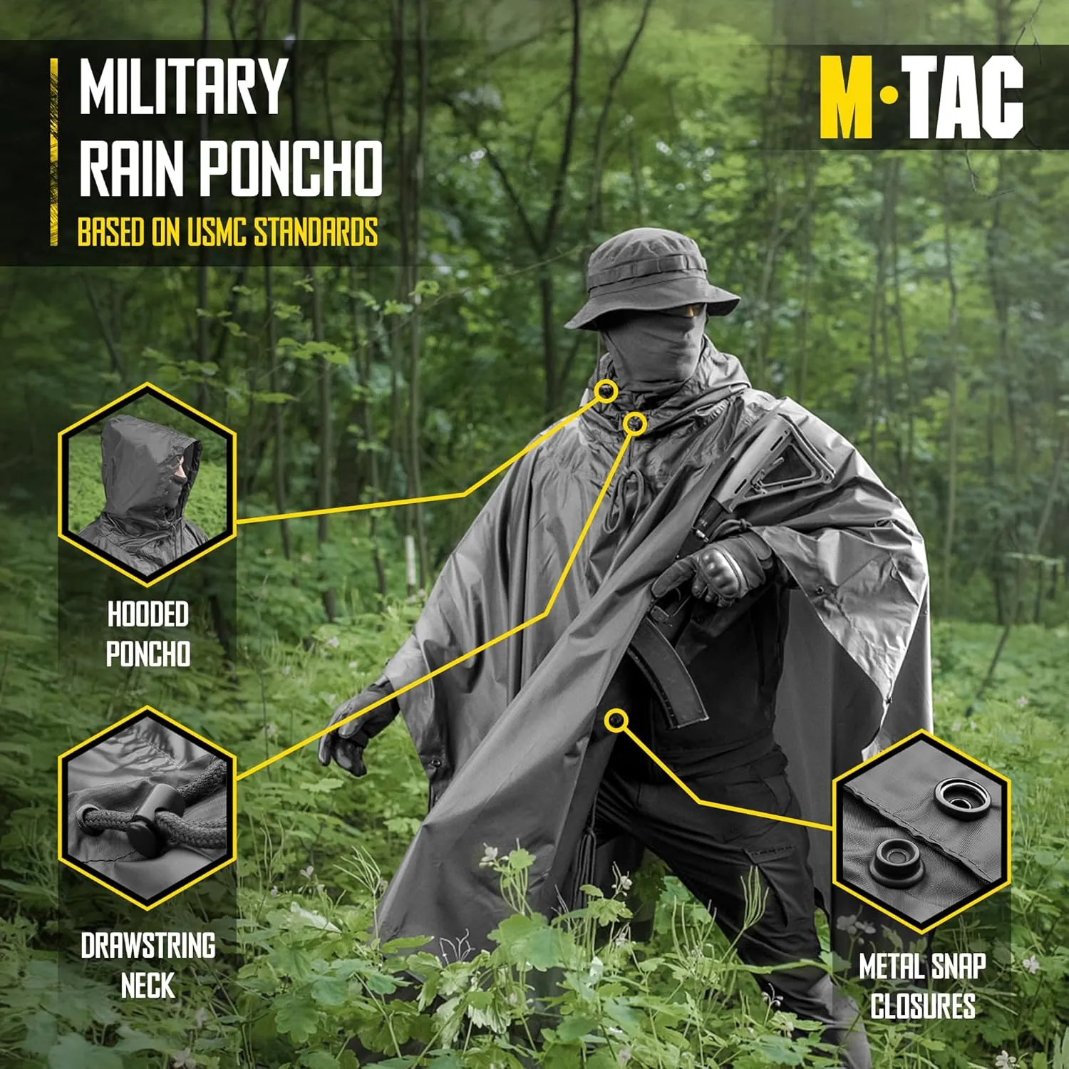 M-Tac Tactical Rain Poncho - Army Military Poncho Shelter - Waterproof Ripstop Camping Hiking Outdoor Hunting Rain Ponchos