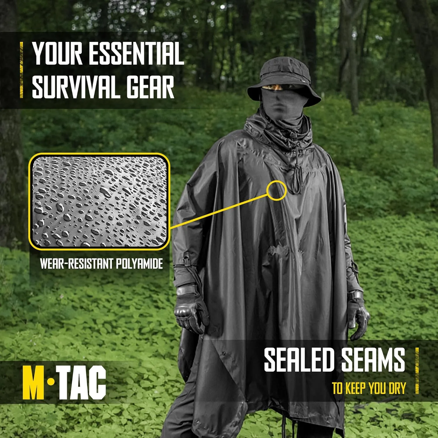 M-Tac Tactical Rain Poncho - Army Military Poncho Shelter - Waterproof Ripstop Camping Hiking Outdoor Hunting Rain Ponchos