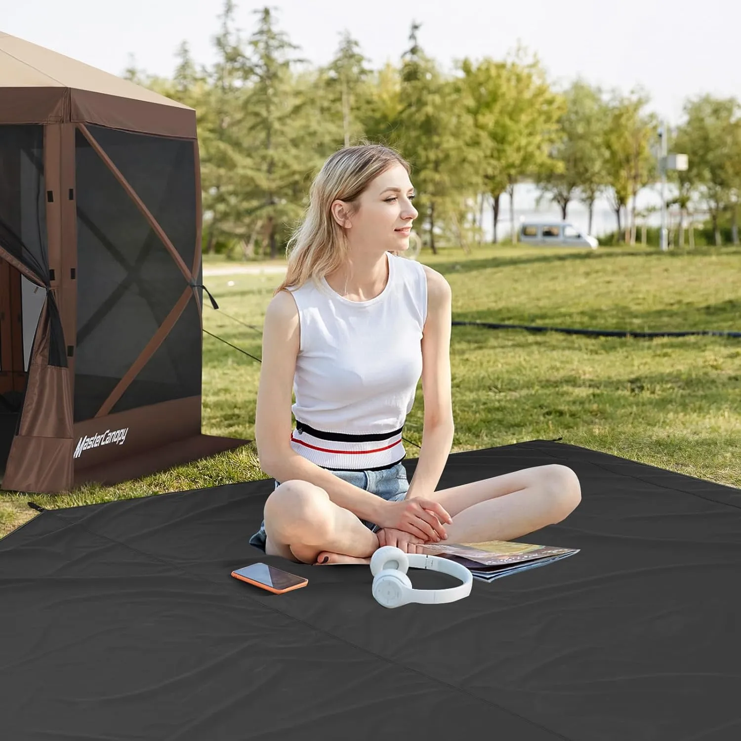 MASTERCANOPY Hexagonal Tent Footprint, 12x12FT Camping Footprint with Storage Bag