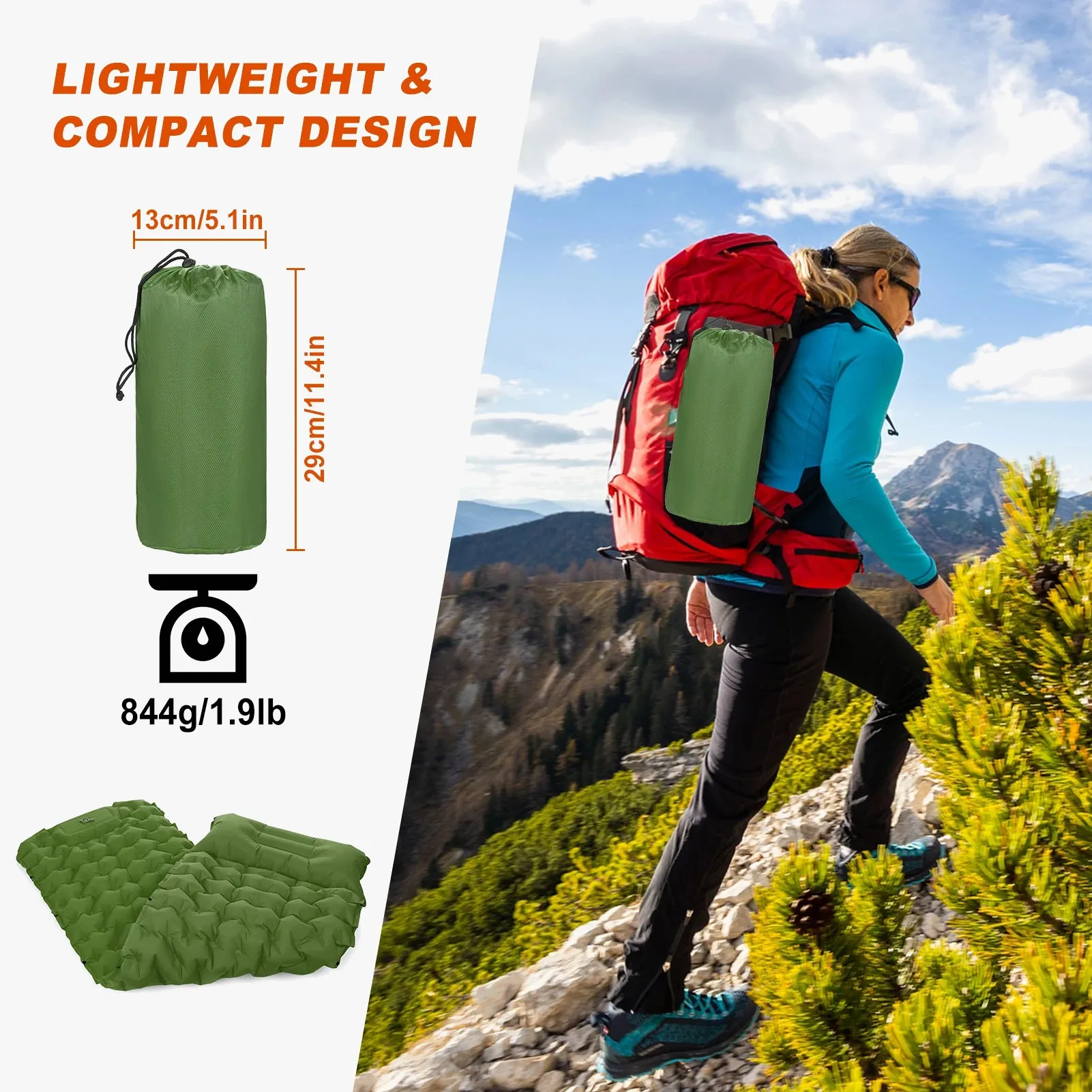 matelas de camping gonflable avec oreiller intégré et pompe