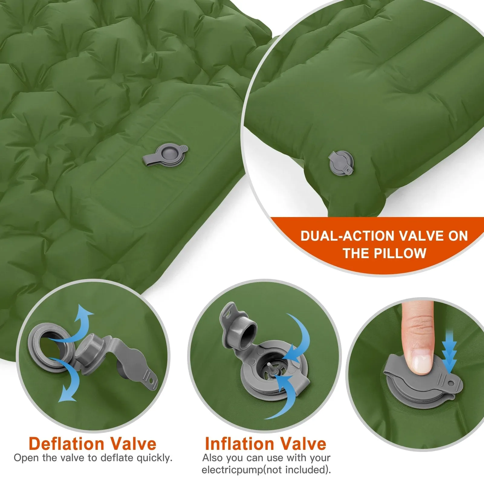 matelas de camping gonflable avec oreiller intégré et pompe