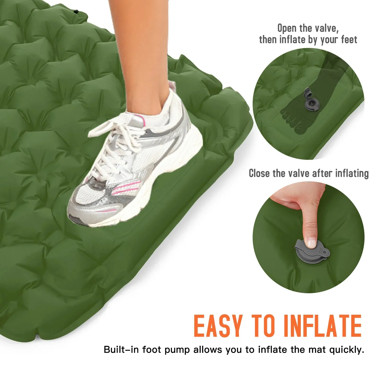 matelas de camping gonflable avec oreiller intégré et pompe