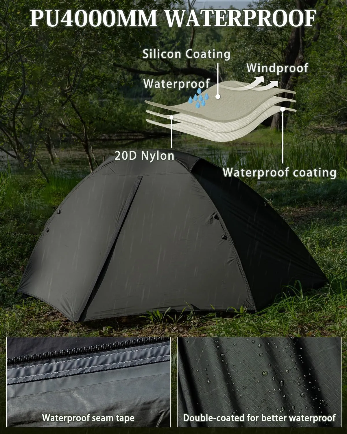 MC TOMOUNT Backpacking Tent 2 Person Tent Waterproof Lightweight Tent for Outdoor Camping Hiking