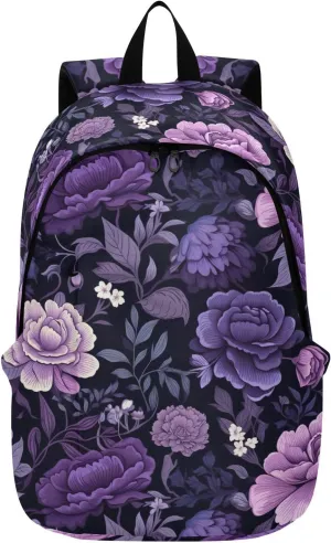 MCHIVER Travel Backpack Beautiful Leaves Purple Florals Casual Daypack Backpacks Lightweight Carry on Bag Water Resistant Hiking Backpack for Women Men