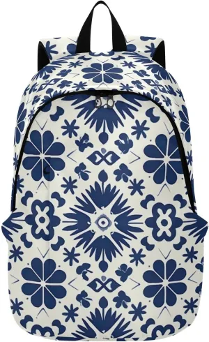 MCHIVER Travel Backpack Blue Mexican Tiles Casual Daypack Backpacks Lightweight Carry on Bag Water Resistant Hiking Backpack for Men Women