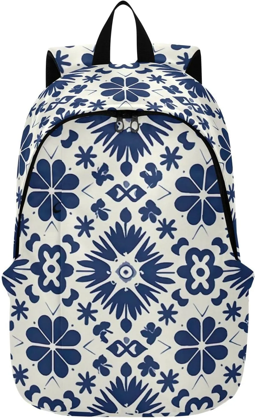 MCHIVER Travel Backpack Blue Mexican Tiles Casual Daypack Backpacks Lightweight Carry on Bag Water Resistant Hiking Backpack for Men Women