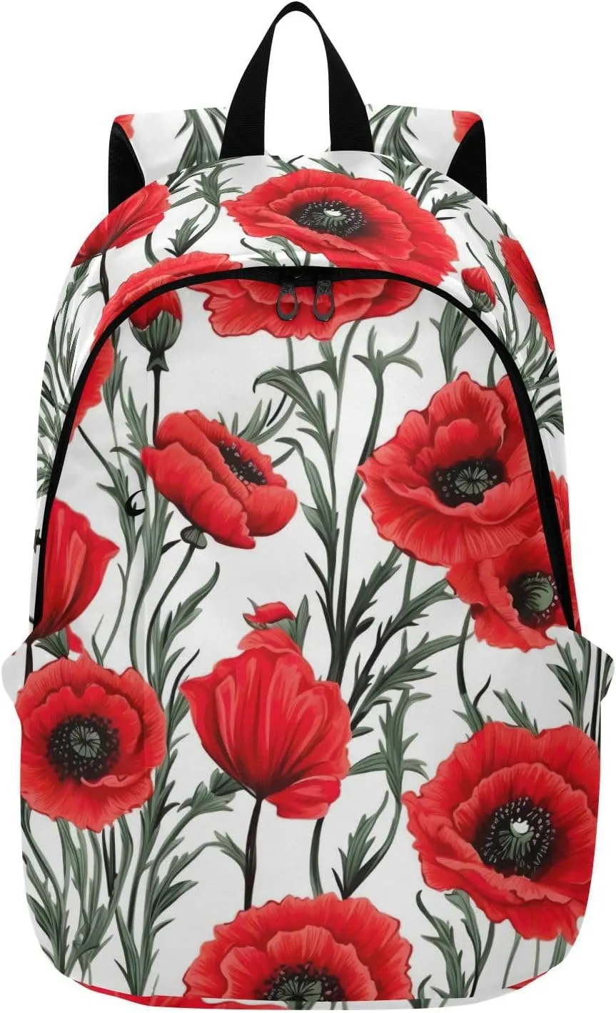MCHIVER Travel Backpack Flowers Red Poppy Casual Daypack Backpacks Lightweight Carry on Bag Water Resistant Hiking Backpack for Men Women