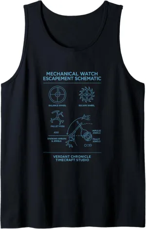 Mechanical Watch Escapement Blueprint Schematic Chart Tank Top