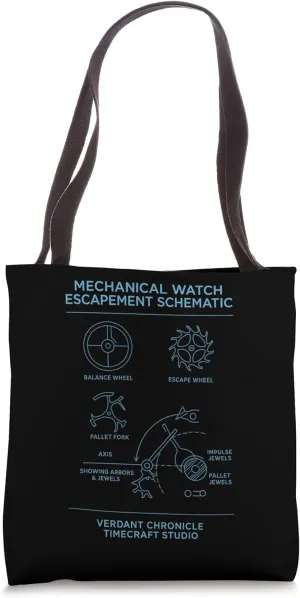 Mechanical Watch Escapement Blueprint Schematic Chart Tote Bag