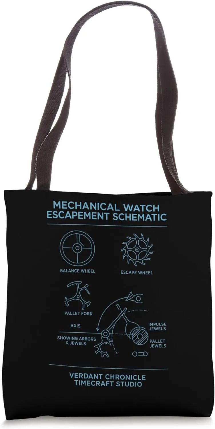 Mechanical Watch Escapement Blueprint Schematic Chart Tote Bag