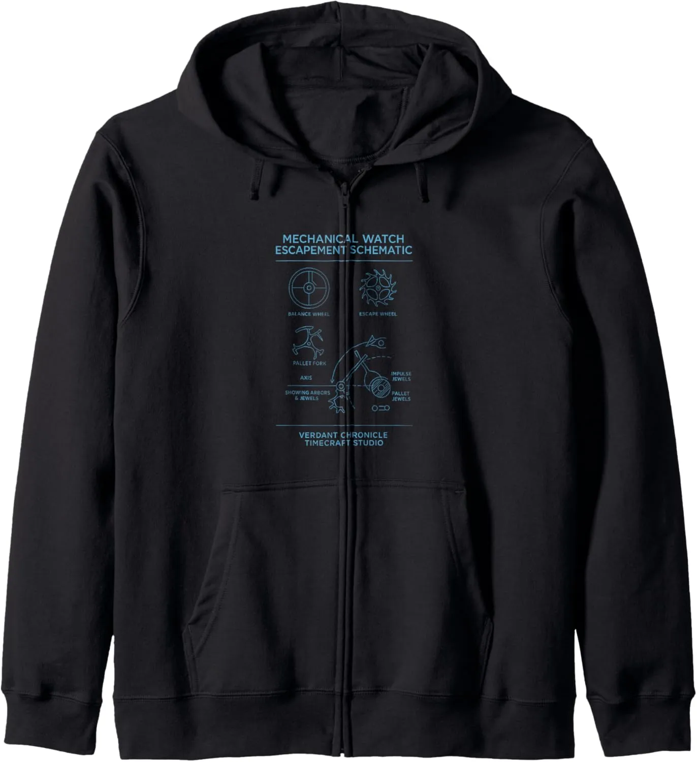 Mechanical Watch Escapement Blueprint Schematic Chart Zip Hoodie