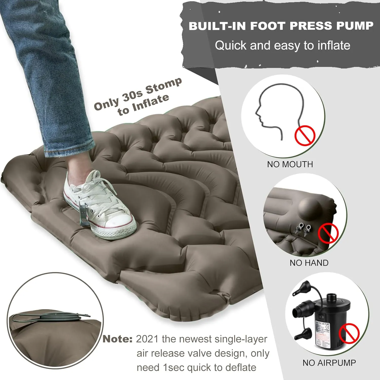 MEETPEAK Camping Pad, Foot Press Inflatable Sleeping Pad Thick 4 Inch Lightweight Camping Sleeping Mat Ultralight Compact Waterproof Air Mattress for Outdoor Hiking Hammock Backpacking Sleeping Bag