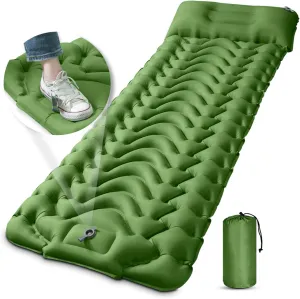MEETPEAK Camping Sleeping Pad with Pillow, Extra Thickness Inflatable Camping Mat with Foot Pump, Durable Waterproof Lightweight Camping Air Mattress for Hiking Backpacking Traveling