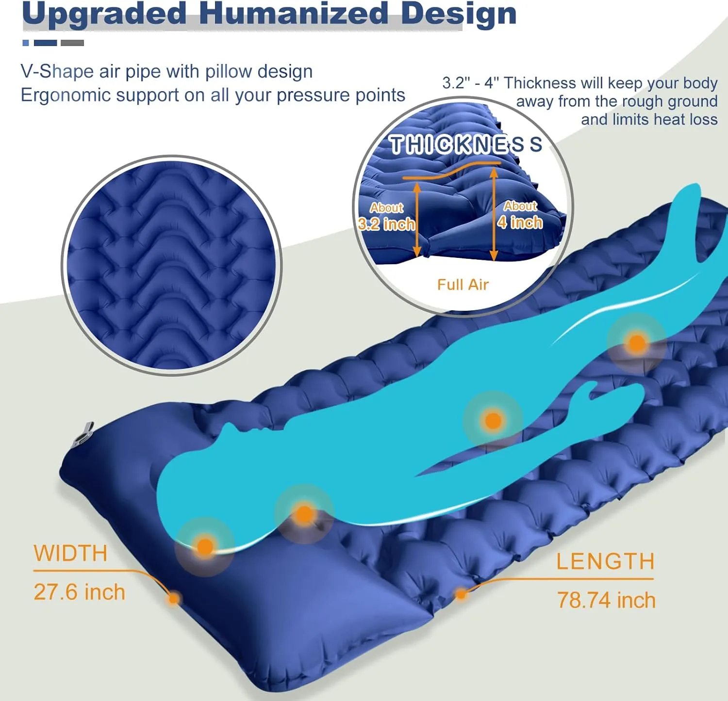 MEETPEAK Sleeping Pad, Extra Thickness 4 Inch Inflatable Camping Sleeping Mat with Pillow Built-in Foot Press, Compact Ultralight Camping Air Mattress for Backpacking, Hiking, Tent