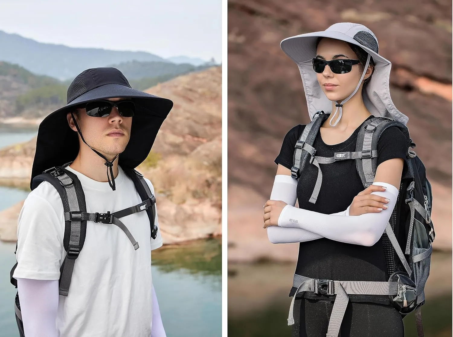 Men Women Sun Hat with Neck Flap, Wide Brim Fishing and Hiking Hats, UPF 50  UV Protection for Kayaking Gardening Farming