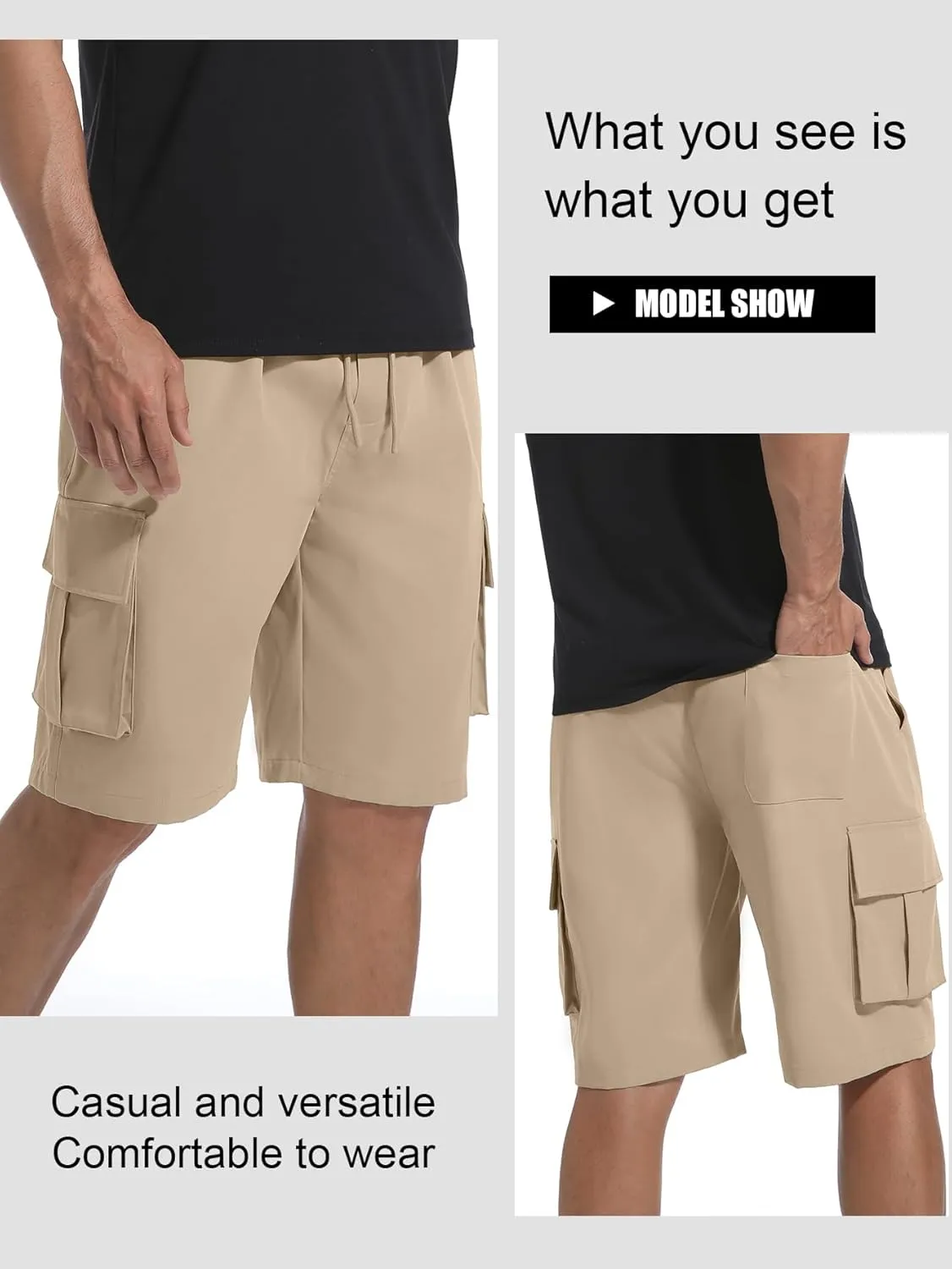 Mens Cargo Shorts Lightweight Stretch Hiking Shorts Casual Shorts Elastic Waistband 5 Pockets Work Shorts
