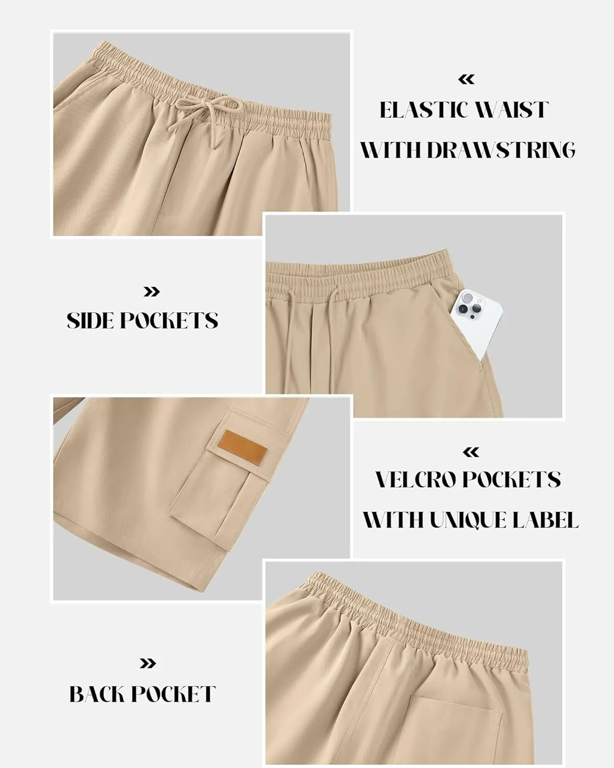 Mens Cargo Shorts Lightweight Stretch Hiking Shorts Casual Shorts Elastic Waistband 5 Pockets Work Shorts