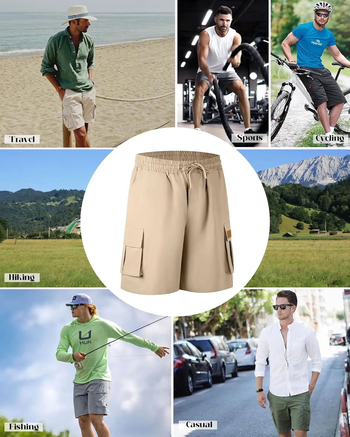 Mens Cargo Shorts Lightweight Stretch Hiking Shorts Casual Shorts Elastic Waistband 5 Pockets Work Shorts