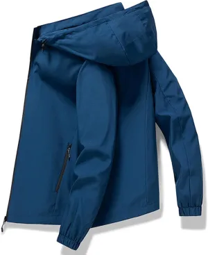 Mens Rain Jacket Waterproof Hooded Lightweight Breathable Raincoat Detachable Coat for Outdoor Cycling Hiking Running