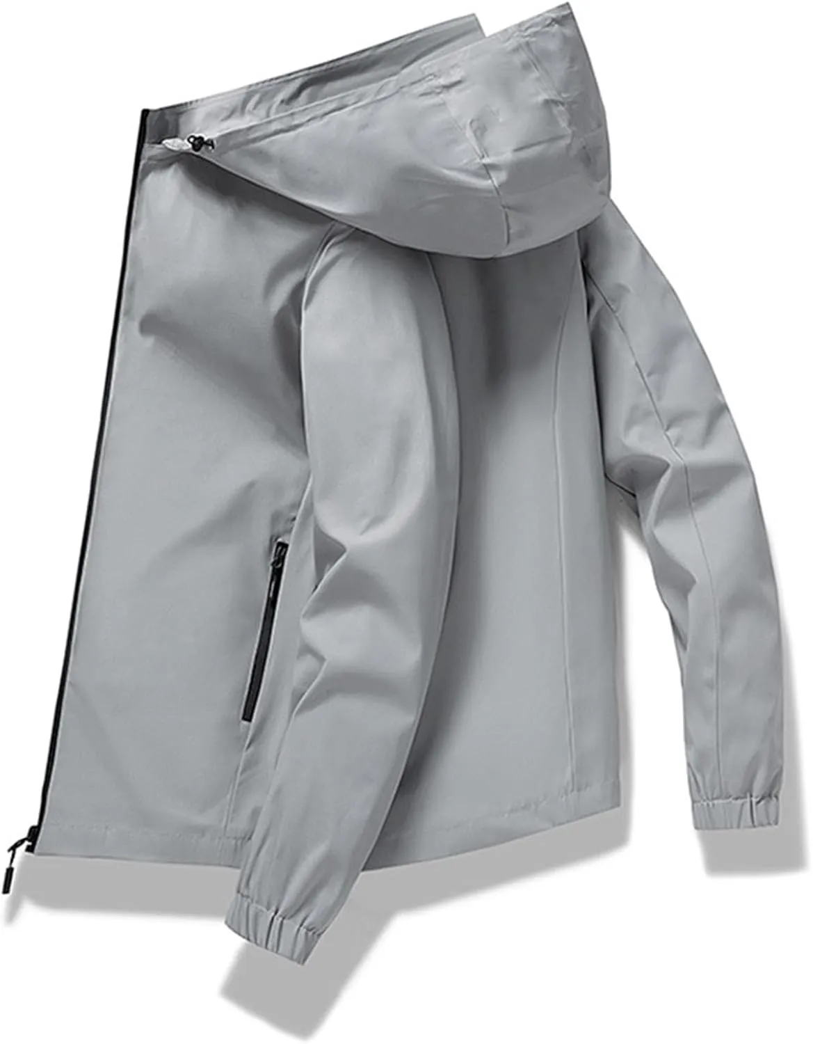 Mens Rain Jacket Waterproof Hooded Lightweight Breathable Raincoat Detachable Coat for Outdoor Cycling Hiking Running