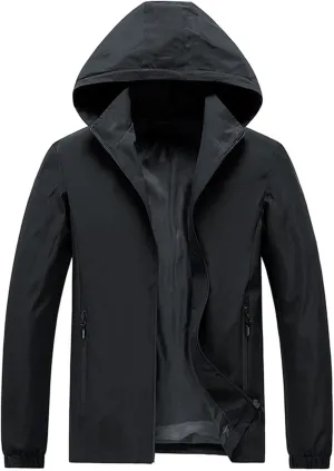Mens Rain Jacket Waterproof Hooded Lightweight Breathable Raincoat Detachable Coat for Outdoor Cycling Hiking Running