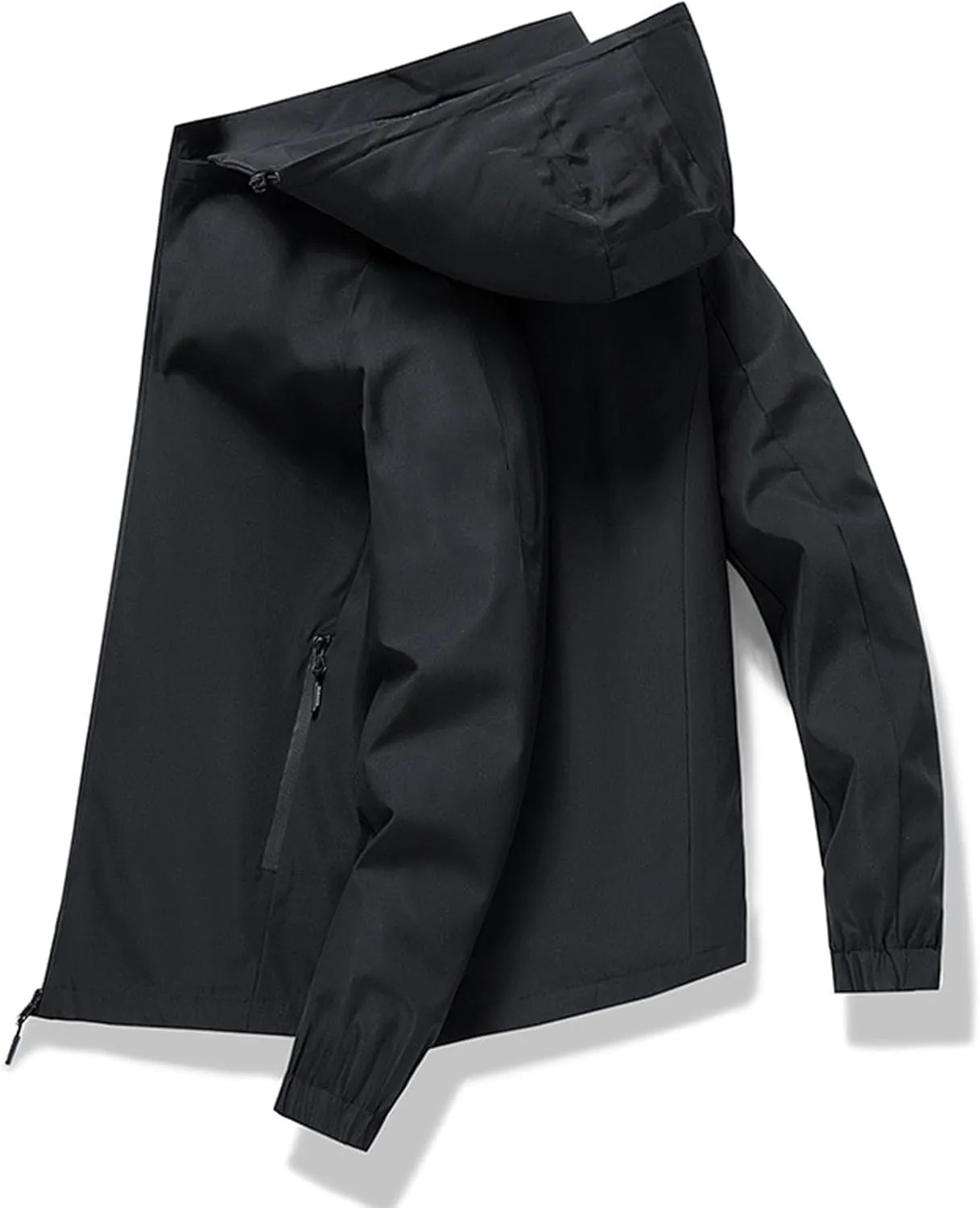 Mens Rain Jacket Waterproof Hooded Lightweight Breathable Raincoat Detachable Coat for Outdoor Cycling Hiking Running
