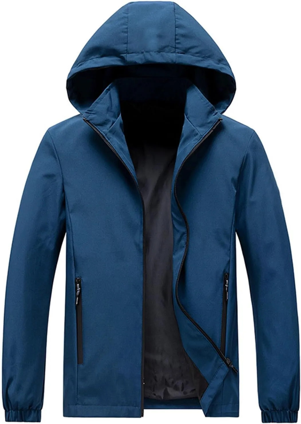 Mens Rain Jacket Waterproof Hooded Lightweight Breathable Raincoat Detachable Coat for Outdoor Cycling Hiking Running