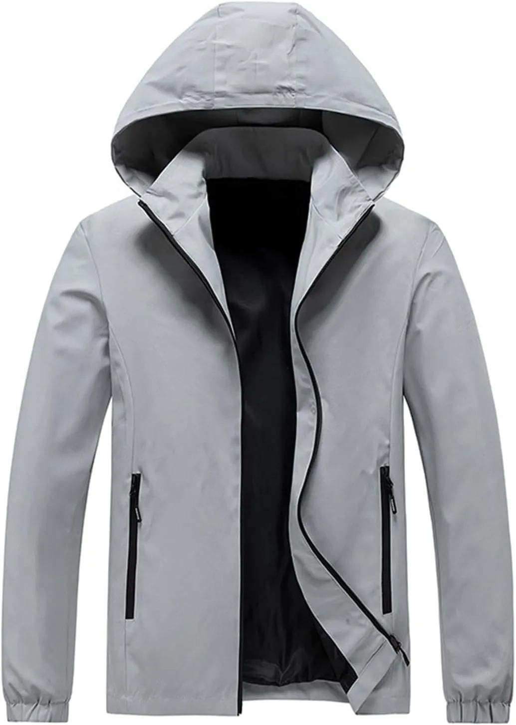 Mens Rain Jacket Waterproof Hooded Lightweight Breathable Raincoat Detachable Coat for Outdoor Cycling Hiking Running