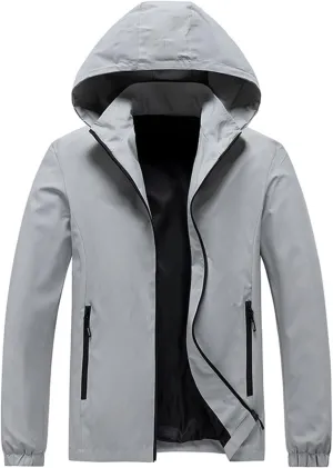 Mens Rain Jacket Waterproof Hooded Lightweight Breathable Raincoat Detachable Coat for Outdoor Cycling Hiking Running