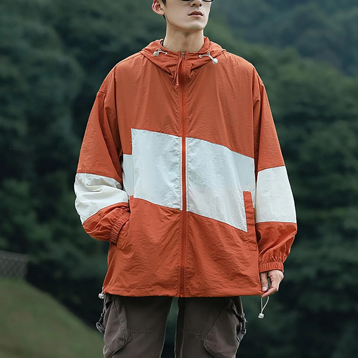 Men's Rain Jacket Waterproof Running Cycling Breathable Jacket Lightweight Windbreaker Casual Outdoor Hiking Jackets