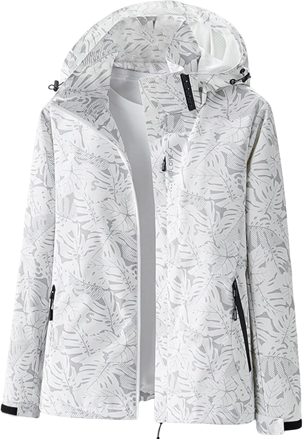 Mens Raincoat Hooded Long Sleeve Zipper with Pocket Outdoor Rain Jacket Waterproof Soft Windbreaker for Hiking Travel