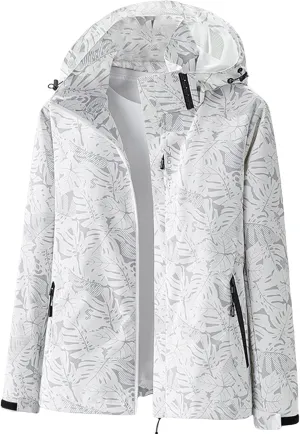 Mens Raincoat Hooded Long Sleeve Zipper with Pocket Outdoor Rain Jacket Waterproof Soft Windbreaker for Hiking Travel