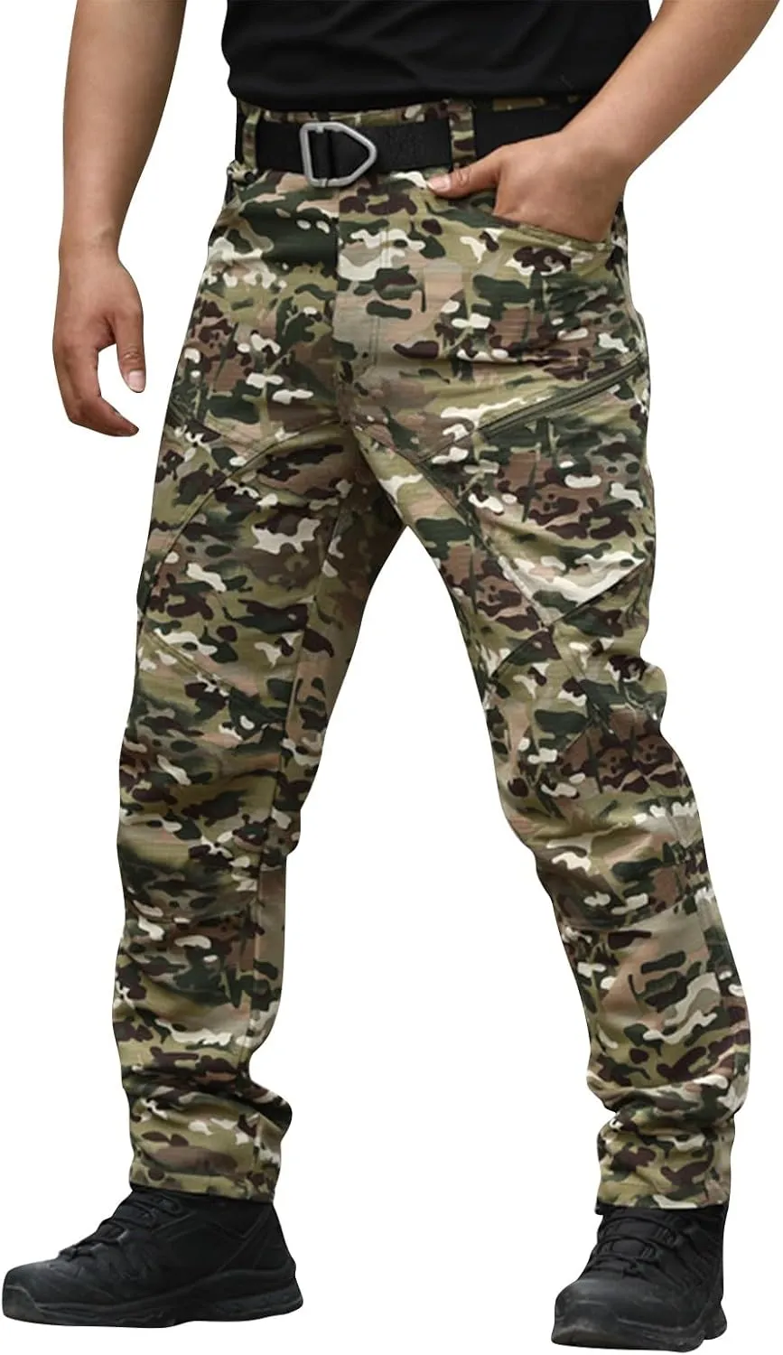 Mens Tactical Pants Hunting Camo Stretch Pant Waterproof Cargo Moisture Wicking Pants with Pockets