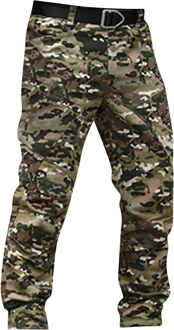 Mens Tactical Pants Hunting Camo Stretch Pant Waterproof Cargo Moisture Wicking Pants with Pockets