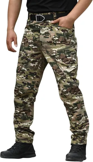 Mens Tactical Pants Hunting Camo Stretch Pant Waterproof Cargo Moisture Wicking Pants with Pockets